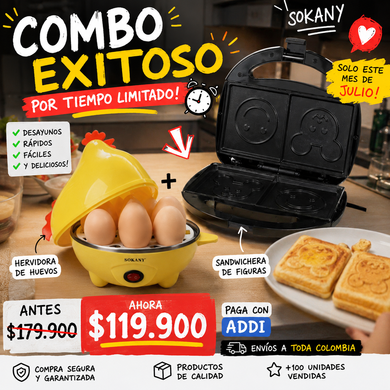 COMBO hervidora de huevos + sandwichera figuras SOKANY