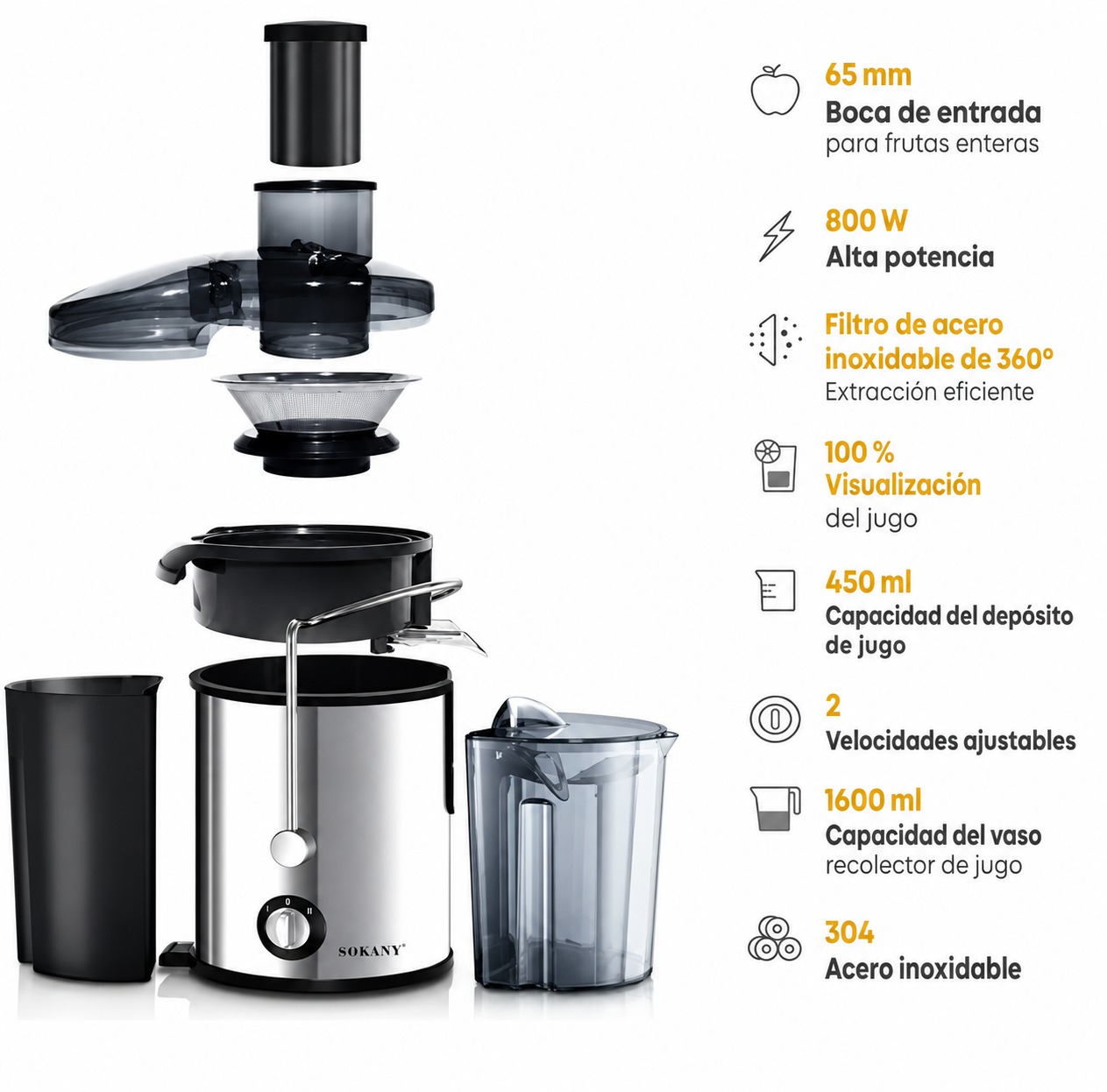 Extractor de Jugo Sokany® con Separador de Pulpa –  1.6 Litros