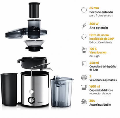 Extractor de Jugo Sokany® con Separador de Pulpa –  1.6 Litros