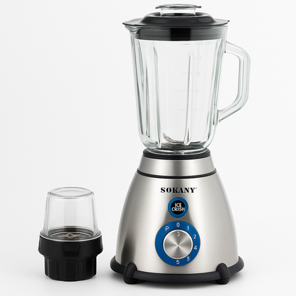 Licuadora Eléctrica Multipropósito 1.5 Litros 800W Vaso de Vidrio + Triturador Sokany