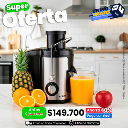 🍊 Extractor de Jugo Sokany® con Separador de Pulpa – Eléctrico, 1.6 Litros, 800W BlackFriday