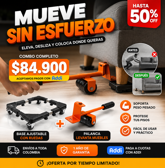 Combo base cuadrada + palanca levanta muebles