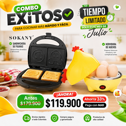 COMBO hervidora de huevos + sandwichera figuras SOKANY
