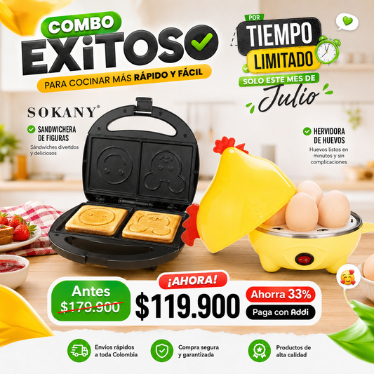 COMBO hervidora de huevos + sandwichera figuras SOKANY