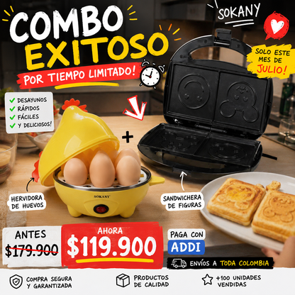 COMBO hervidora de huevos + sandwichera figuras SOKANY