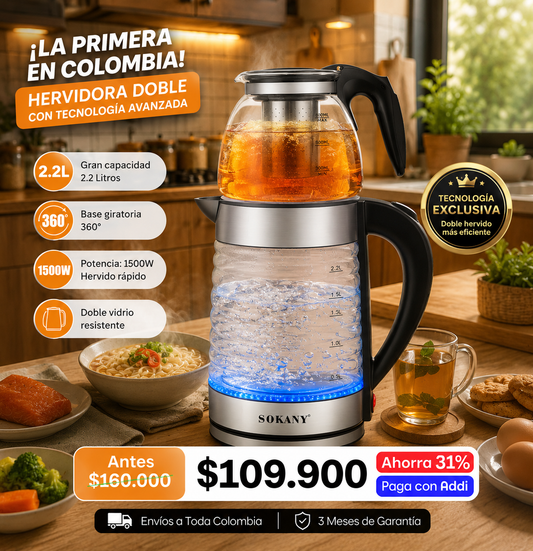 Hervidora de vidrio doble SOKANY