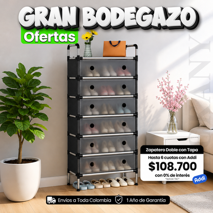 Zapatero 7 NIVELES Metálico con Tapa para 21 Pares de Zapatos