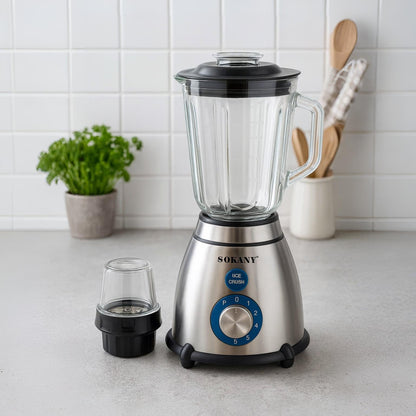 Licuadora Eléctrica Multipropósito 1.5 Litros 800W Vaso de Vidrio + Triturador Sokany