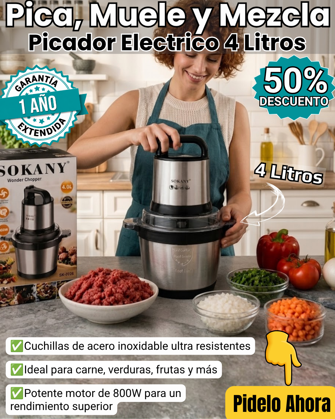 Picador Eléctrico Sokany 4 Litros