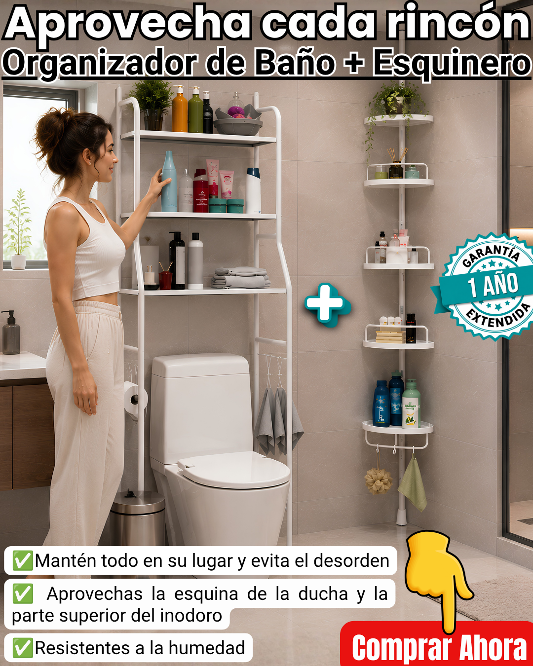 Combo Organizador de Baño 3 Niveles + Organizador Esquinero
