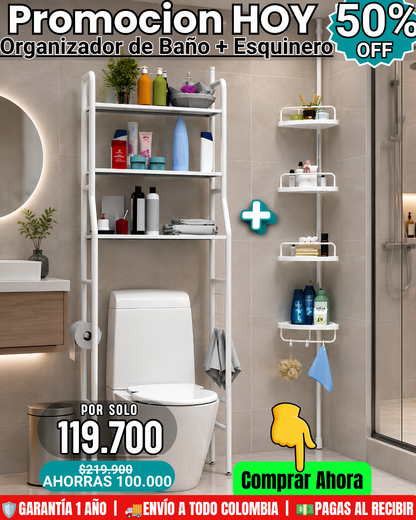 Combo Organizador de Baño 3 Niveles + Organizador Esquinero