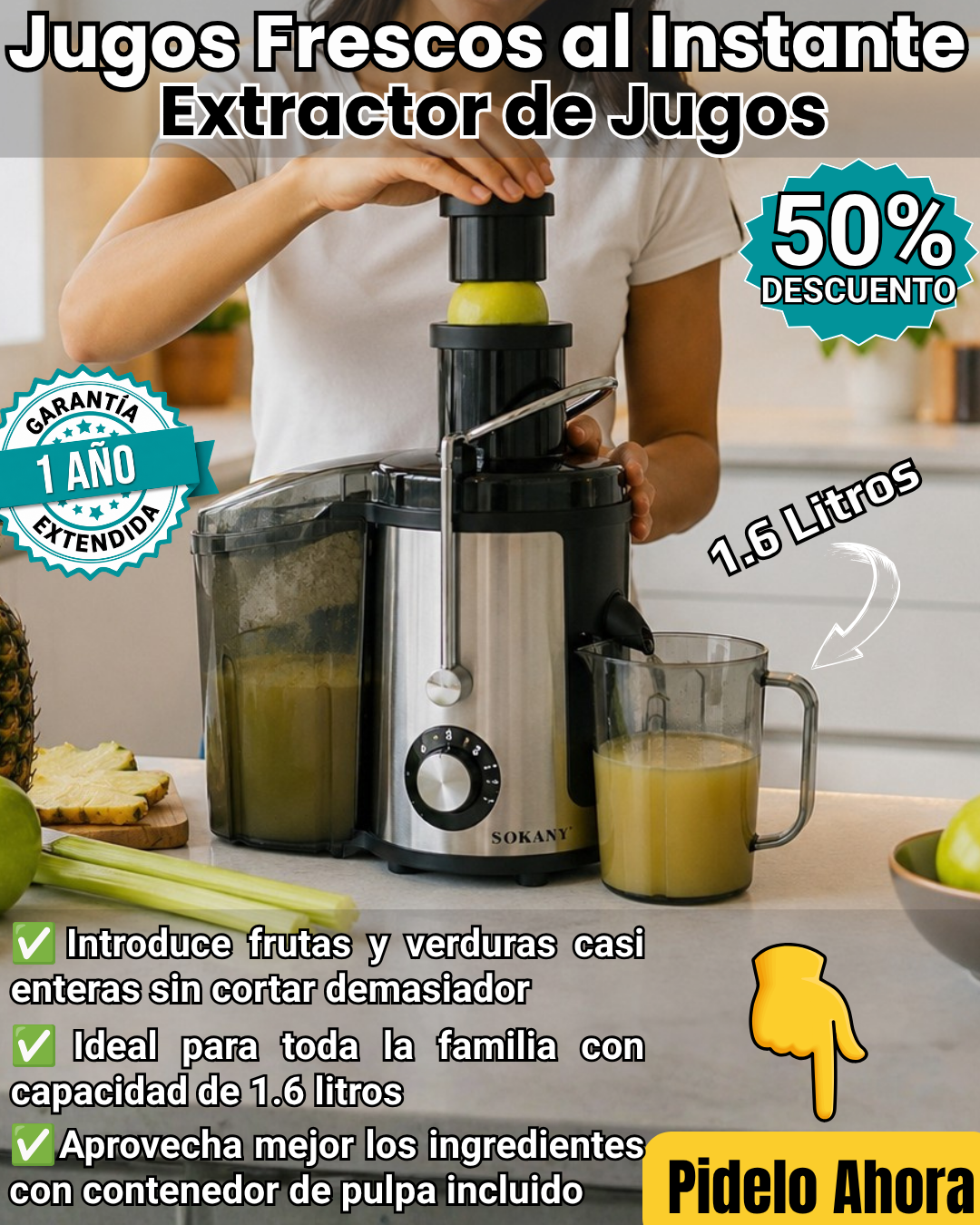 Extractor de Jugo Sokany® con Separador de Pulpa –  1.6 Litros