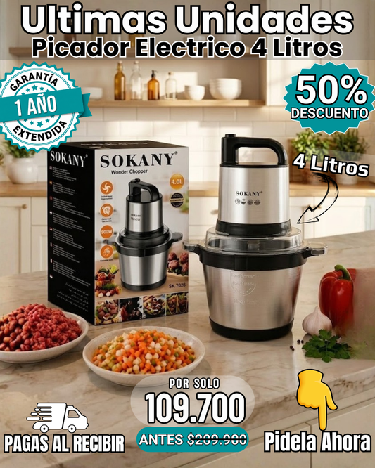Picador Eléctrico Sokany 4 Litros