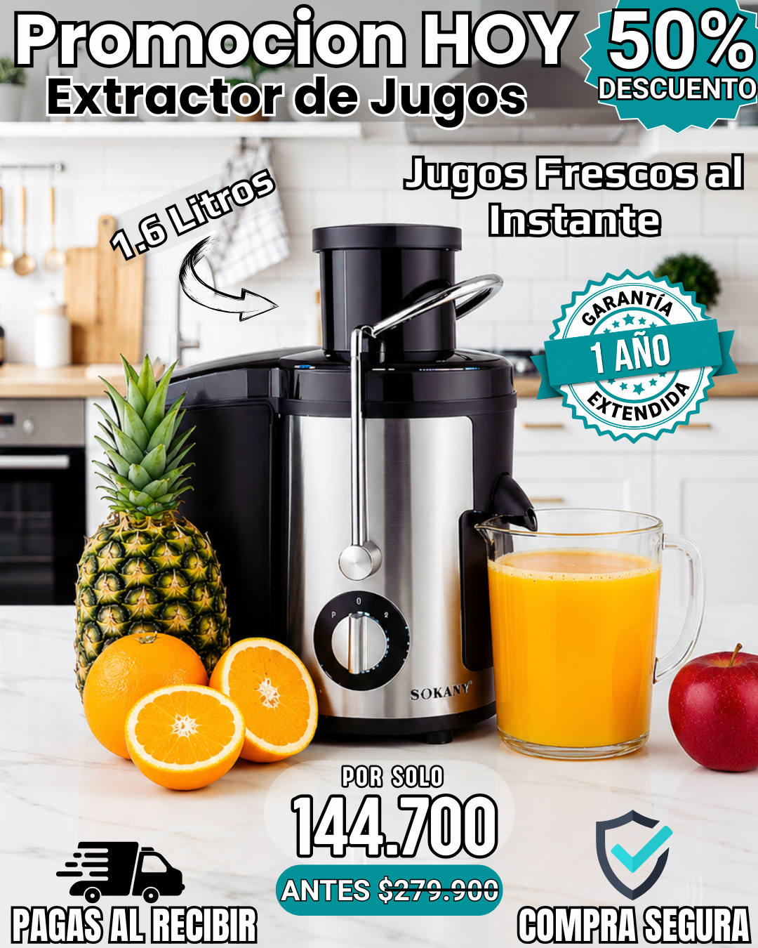 Extractor de Jugo Sokany® con Separador de Pulpa –  1.6 Litros