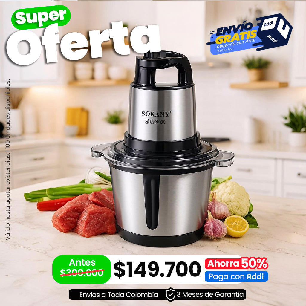Picadora Eléctrica SOKANY® de 0.7 L - 2 L y 4L de Capacidad Con Potencia de  250W - 400 W y 800 W